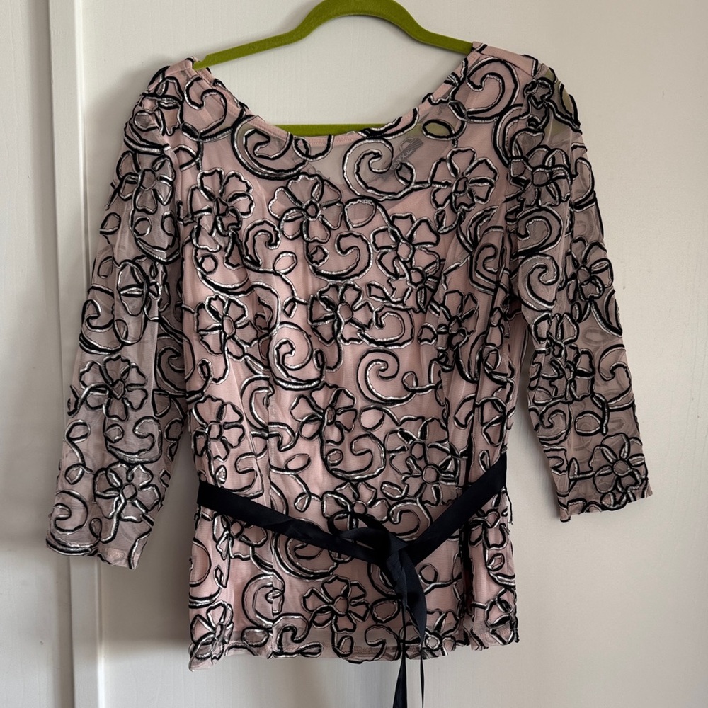 Onyx Nite Pink and Black Floral Lace Blouse